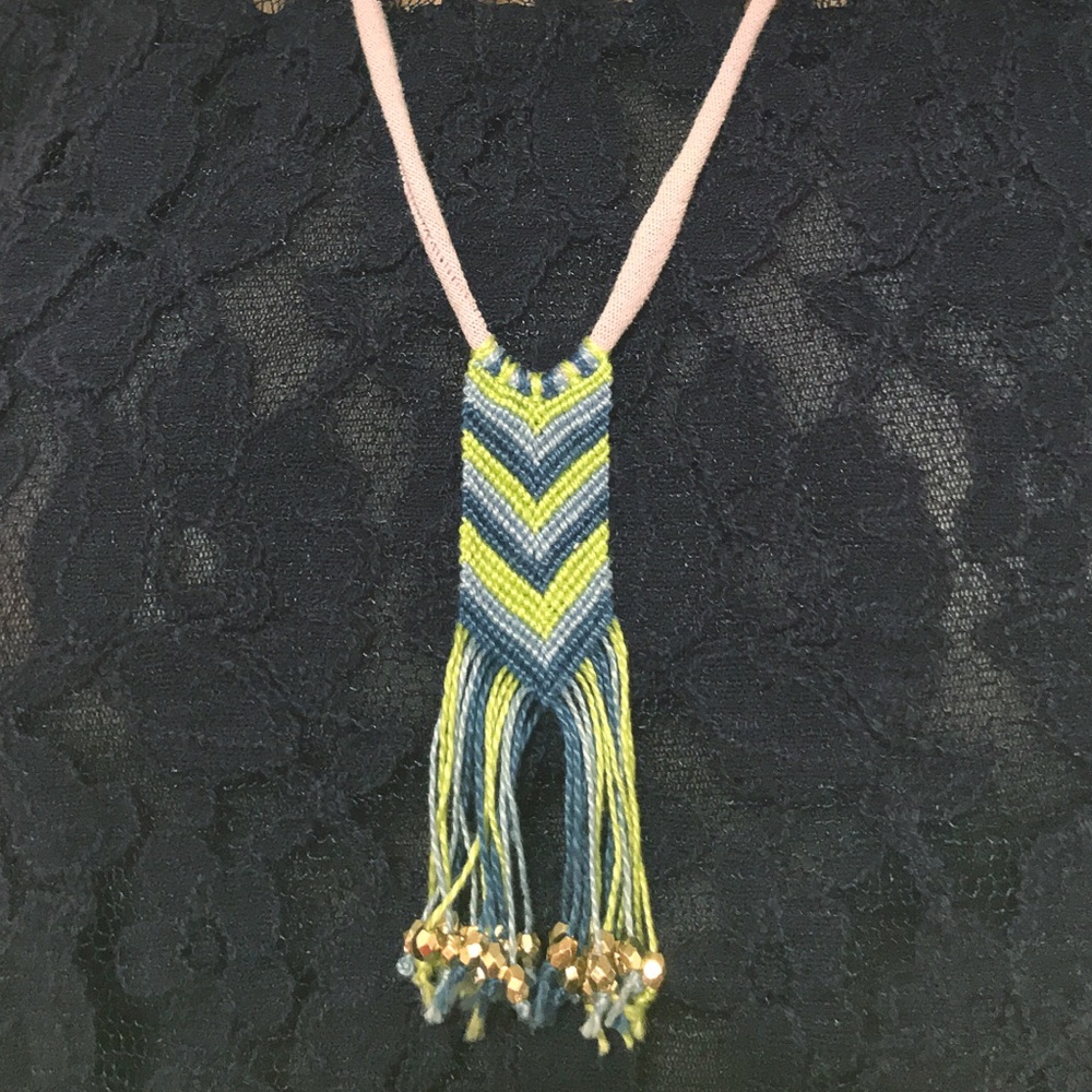 Handmade Chevron Yarn Tassle Necklace